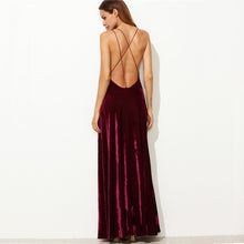 Velvet Maxi Backless Deep V Neck Long Elegant Dress