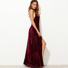 Velvet Maxi Backless Deep V Neck Long Elegant Dress