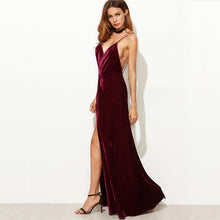 Velvet Maxi Backless Deep V Neck Long Elegant Dress