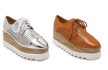 Platform Shoes Oxfords Brogue PU Leather Flats Lace Up Shoes