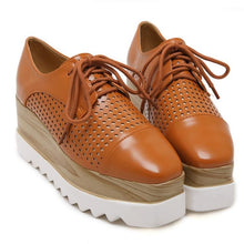 Platform Shoes Oxfords Brogue PU Leather Flats Lace Up Shoes
