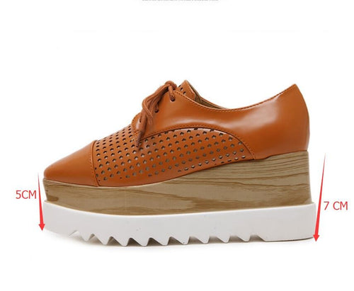 Platform Shoes Oxfords Brogue PU Leather Flats Lace Up Shoes