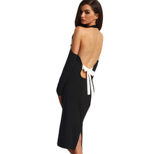 Bodycon Pencil Dressl Black Open Shoulder Long Sleeve Bow Halter Dress