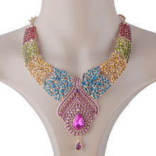Necklace earrings sets Bridal wedding Party Necklace Water Drop Type Golden Plated Crystal Jewelry Sets