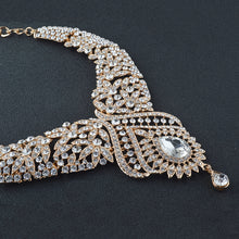 Necklace earrings sets Bridal wedding Party Necklace Water Drop Type Golden Plated Crystal Jewelry Sets