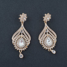 Necklace earrings sets Bridal wedding Party Necklace Water Drop Type Golden Plated Crystal Jewelry Sets