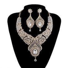 Necklace earrings sets Bridal wedding Party Necklace Water Drop Type Golden Plated Crystal Jewelry Sets