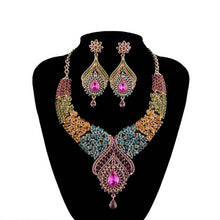 Necklace earrings sets Bridal wedding Party Necklace Water Drop Type Golden Plated Crystal Jewelry Sets