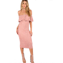 Elegant ff The Shoulder Ruffle Backless Midi Pink Faux Suede Dress