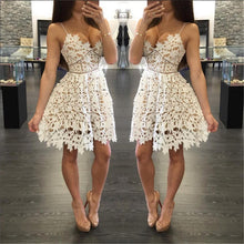 Summer Work Casual Party Dresses White Red Hollow Out Printed Splice High Waist Deep V Neck Dress