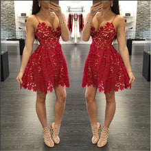 Summer Work Casual Party Dresses White Red Hollow Out Printed Splice High Waist Deep V Neck Dress