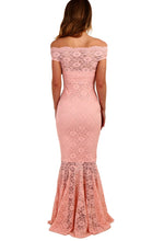 Lace Off Shoulder Navy Fishtail Maxi Dress