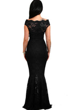 Lace Off Shoulder Navy Fishtail Maxi Dress