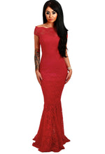 Lace Off Shoulder Navy Fishtail Maxi Dress