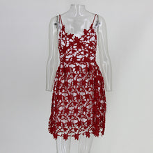 Summer Work Casual Party Dresses White Red Hollow Out Printed Splice High Waist Deep V Neck Dress