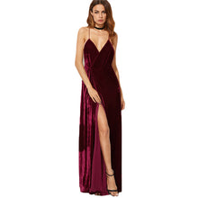 Velvet Maxi Backless Deep V Neck Long Elegant Dress