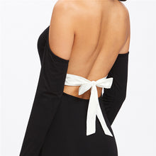 Bodycon Pencil Dressl Black Open Shoulder Long Sleeve Bow Halter Dress