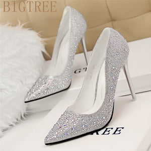 Sexy Women Silver Rhinestone Wedding Shoes Platform Pumps