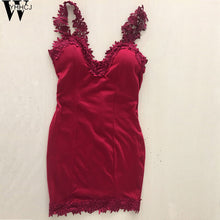 Sexy V Neck Sleeveless Vestidos 2017 Mini Red/ Black Lace Hollow Out Party Bandage Dress