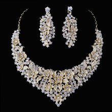 Necklace earrings sets Bridal wedding Party Necklace Water Drop Type Golden Plated Crystal Jewelry Sets