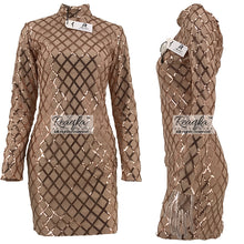 Sexy Bodycon Sheath Gold Pattern High Neck Party Dresses Nightclub