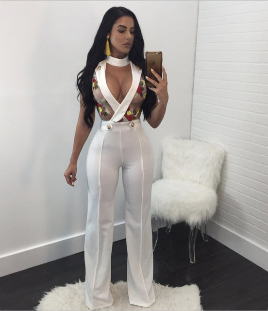 Embroidery Rompers Womens Jumpsuit Hollow Out