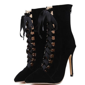 Pumps Genova Stiletto Sandal Booties Pointed Toe Strappy Lace Up