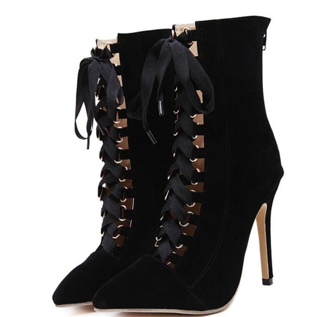 Pumps Genova Stiletto Sandal Booties Pointed Toe Strappy Lace Up