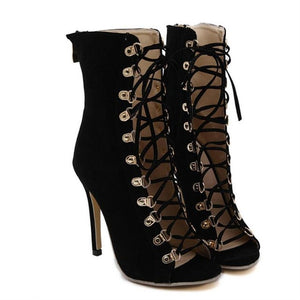 Pumps Genova Stiletto Sandal Booties Pointed Toe Strappy Lace Up