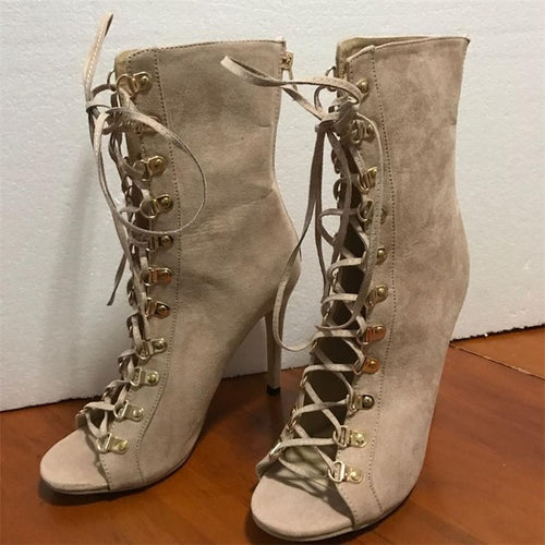 High Heels Women Sandals Genova Stiletto Sandal Booties Open Toe Lace Up Pumps