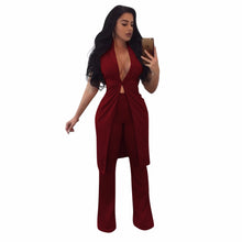 Elegant Office Jumpsuit Two Piece Set Sleeveless Deep V