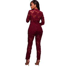 Two Piece Floral Lace Elegant Jumpsuit Two Piece Long Sleeve V Neck Hollow Out Bodycon Rompers Womens Jumpsuit Party Overalls