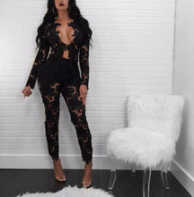 Two Piece Floral Lace Elegant Jumpsuit Two Piece Long Sleeve V Neck Hollow Out Bodycon Rompers Womens Jumpsuit Party Overalls