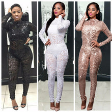 Black/White/Golden Sequin Jumpsuit Fall Womens Long-sleeve High Stretch Party Club Bodycon Rompers